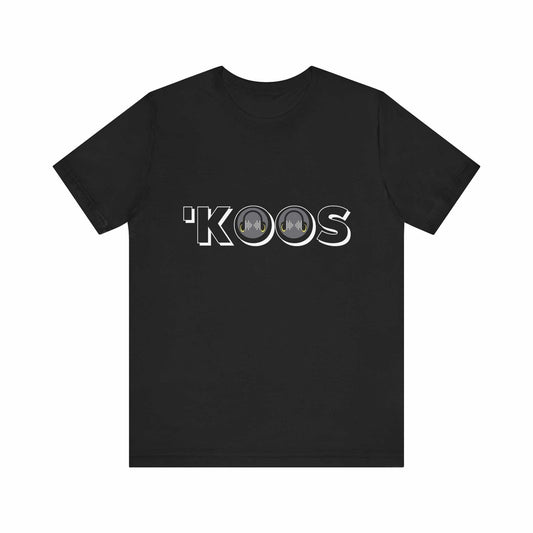 front view of the black KoosWear Unisex T-Shirt Designed by Ahjikeh